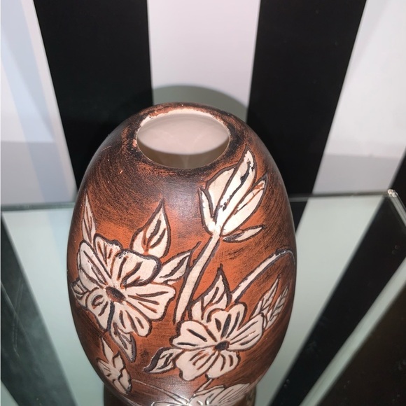 Made in 1969 Handmade Vintage Pottery Vase Glazed Brown Floral - Picture 2 of 10
